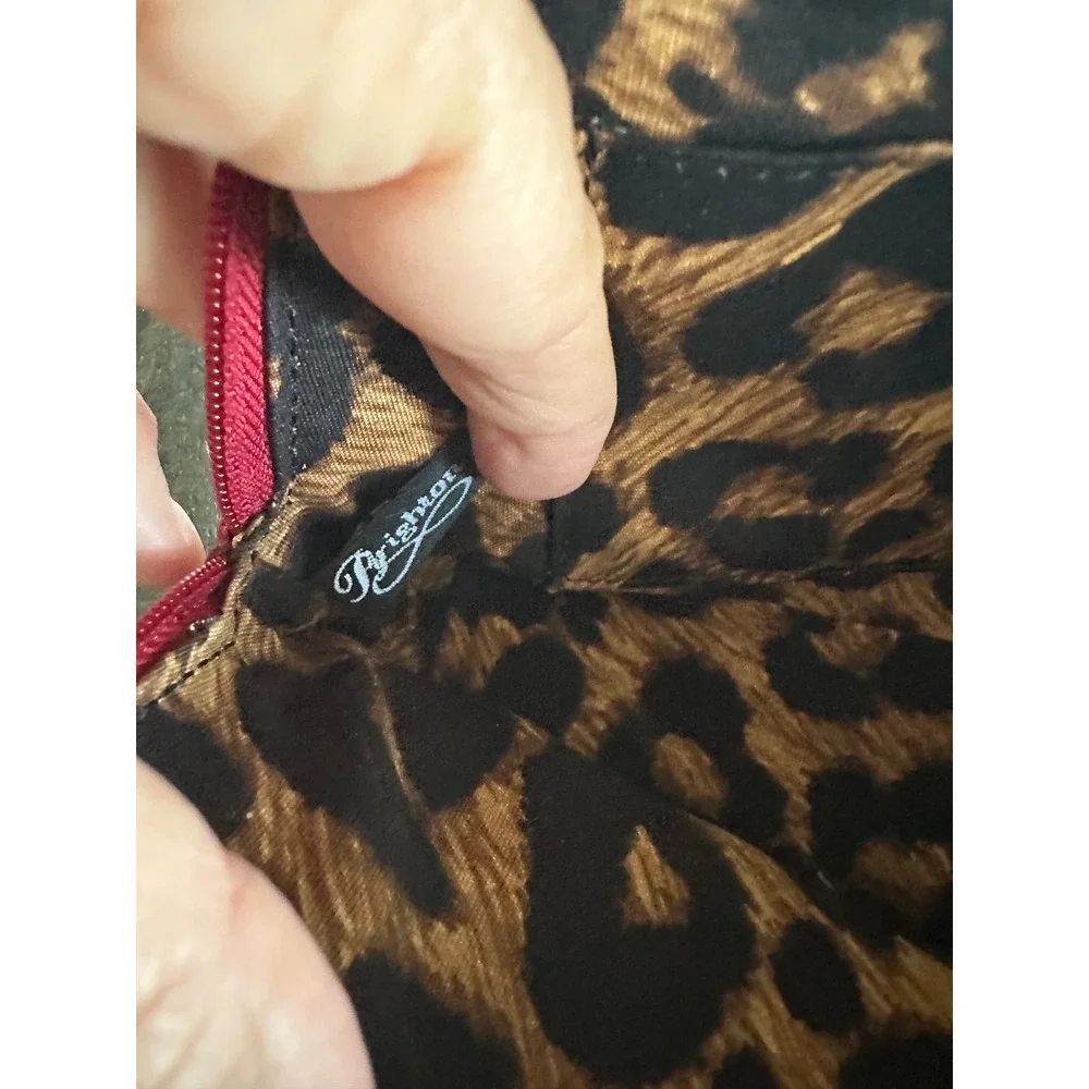 Brighton Red Croc Embossed Patent Leather Cosmetic Pouch Leopard Print Linin GUC